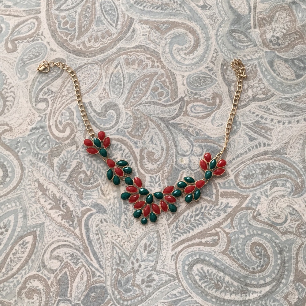 Red and green statement necklace
